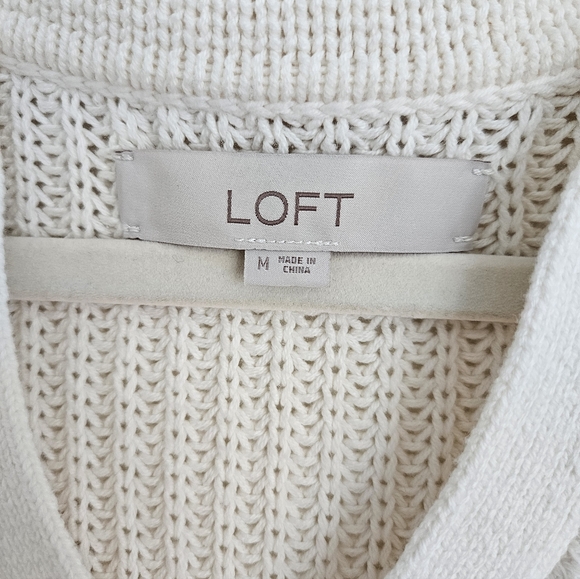 LOFT Cream V-Neck Sweater with Lace Accents - Picture 5 of 9